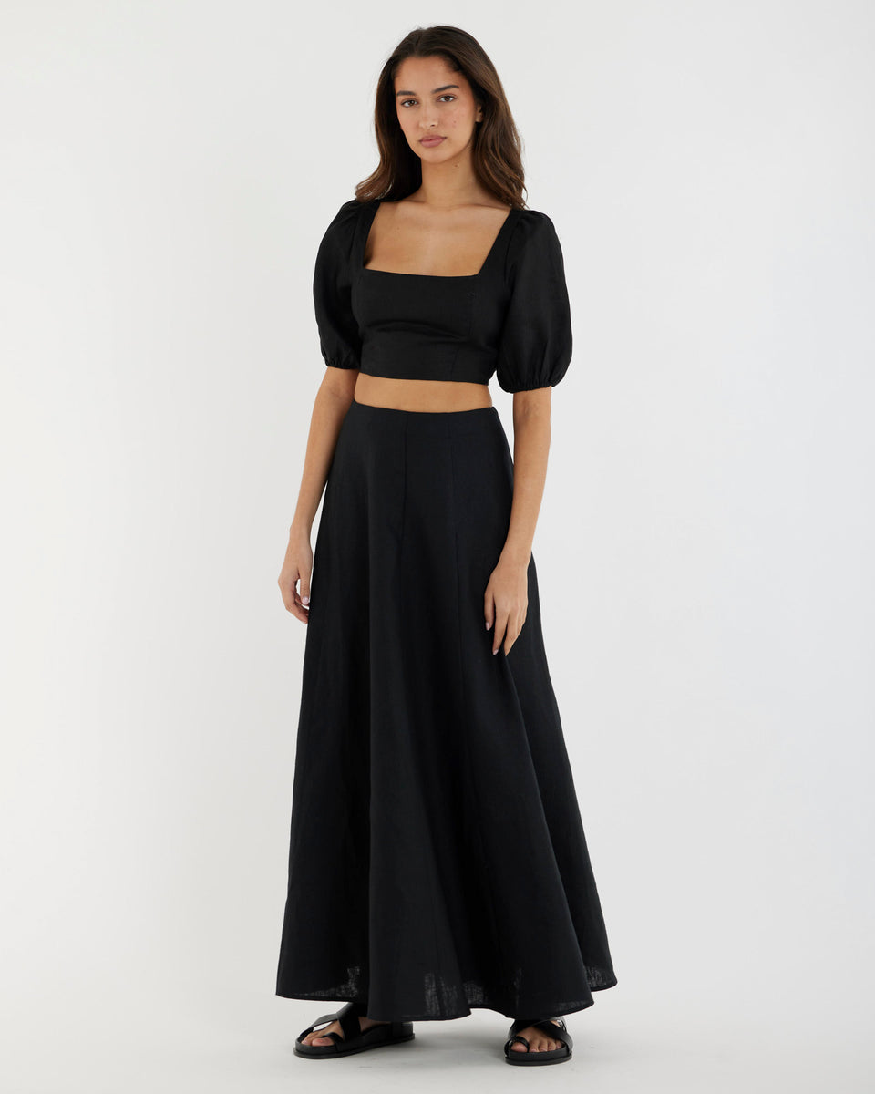 Beatrice Linen Maxi Skirt Black