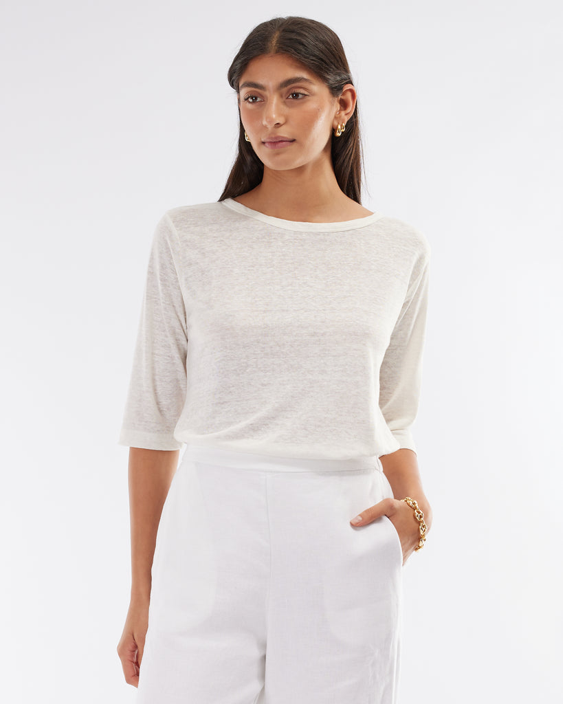Bronte Linen Jersey Top - Ivory