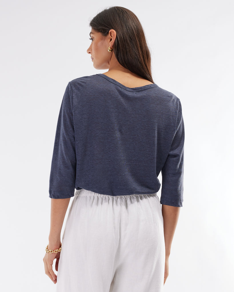 Bronte Linen Jersey Top - Navy - Second Image
