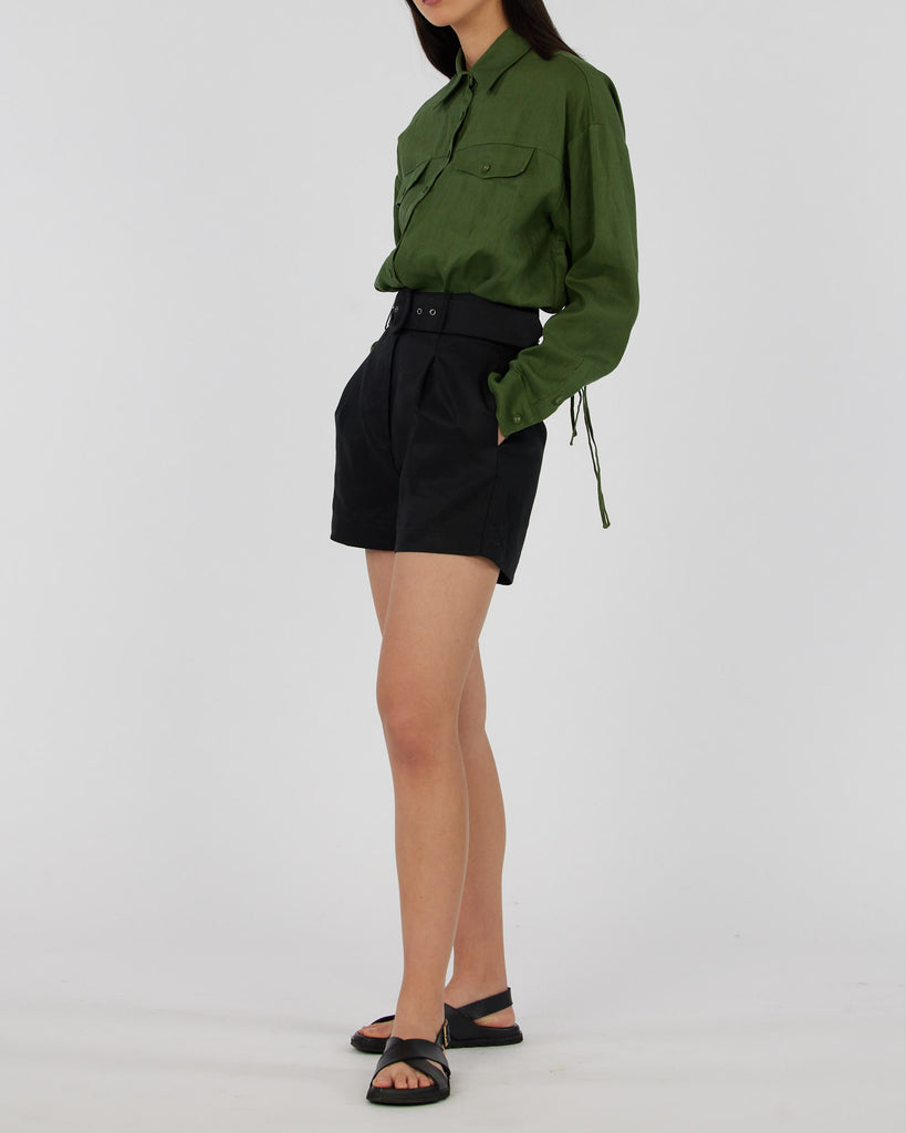 Brydie Linen Short - Black - Second Image