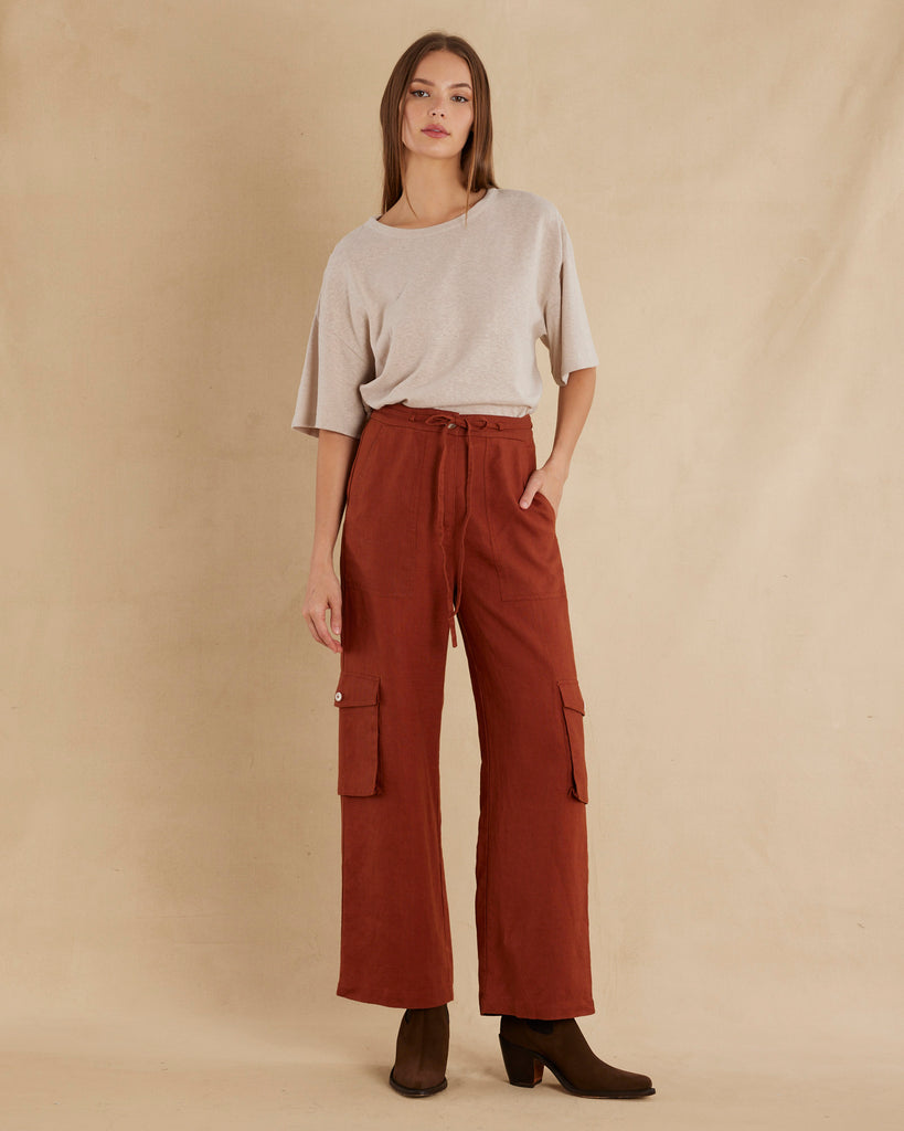 Ciel Linen Cargo Pant - Rust - Second Image