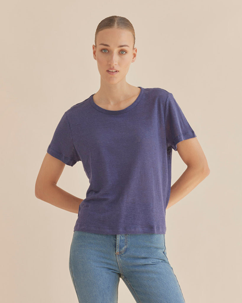 Coogee Linen Crew Neck Tee - Ocean