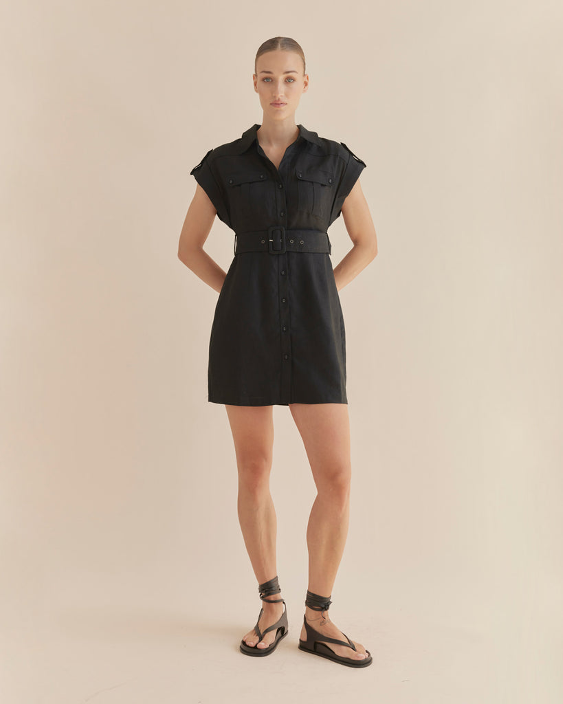 Esra Utility Mini Dress - Black