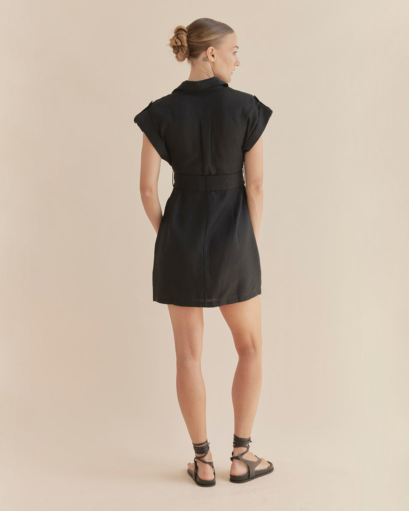 Esra Utility Mini Dress - Black - Second Image