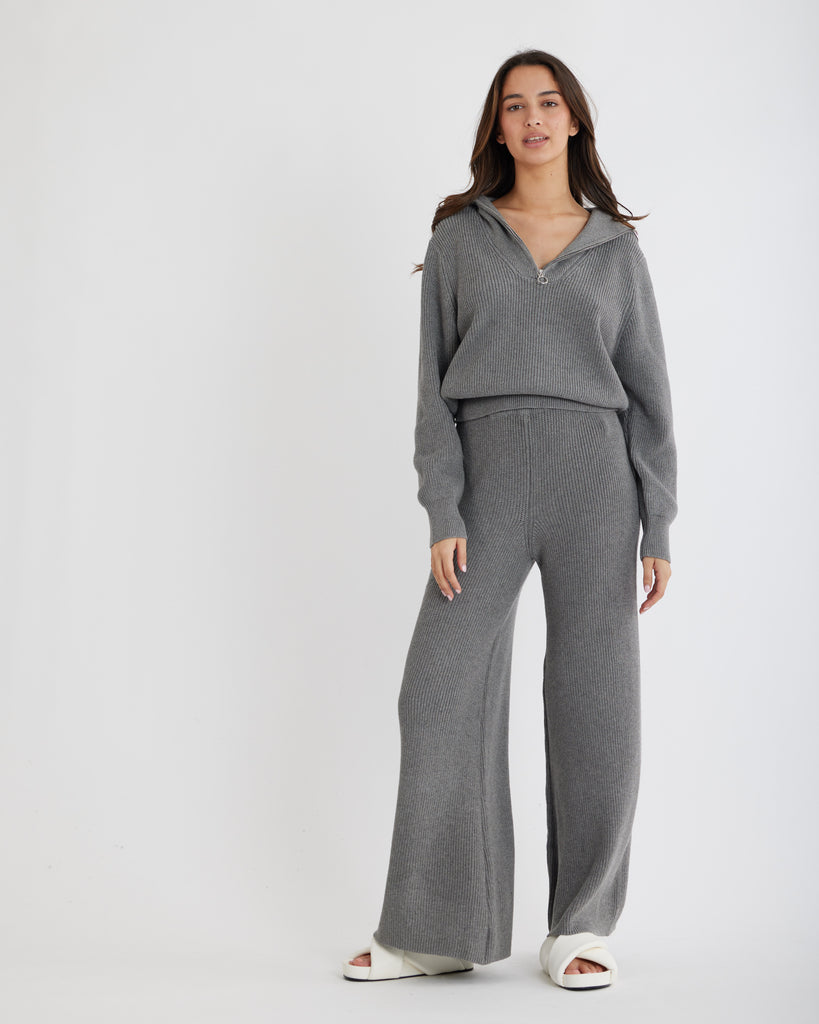 Eline Knit Quarter Zip Polo - Grey - Second Image