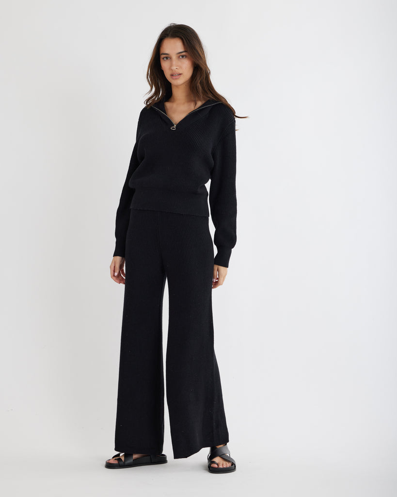 Eline Knit Quarter Zip Polo - Black - Second Image
