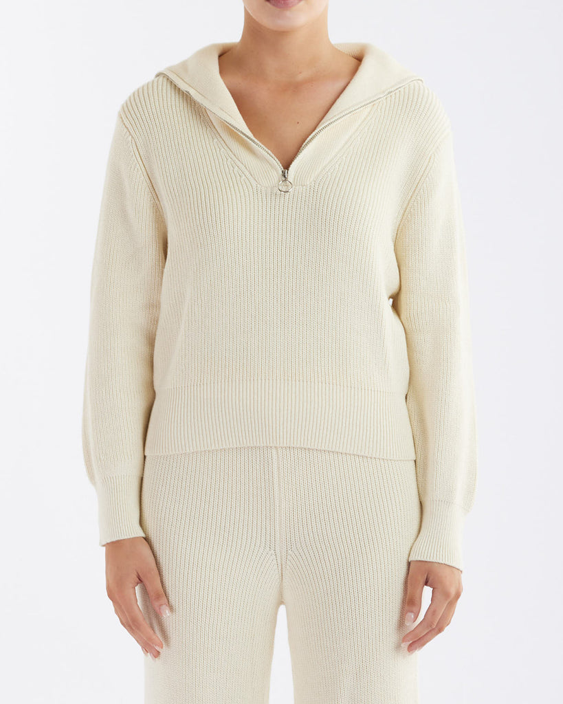 Eline Knit Quarter Zip Polo - Cream - Second Image