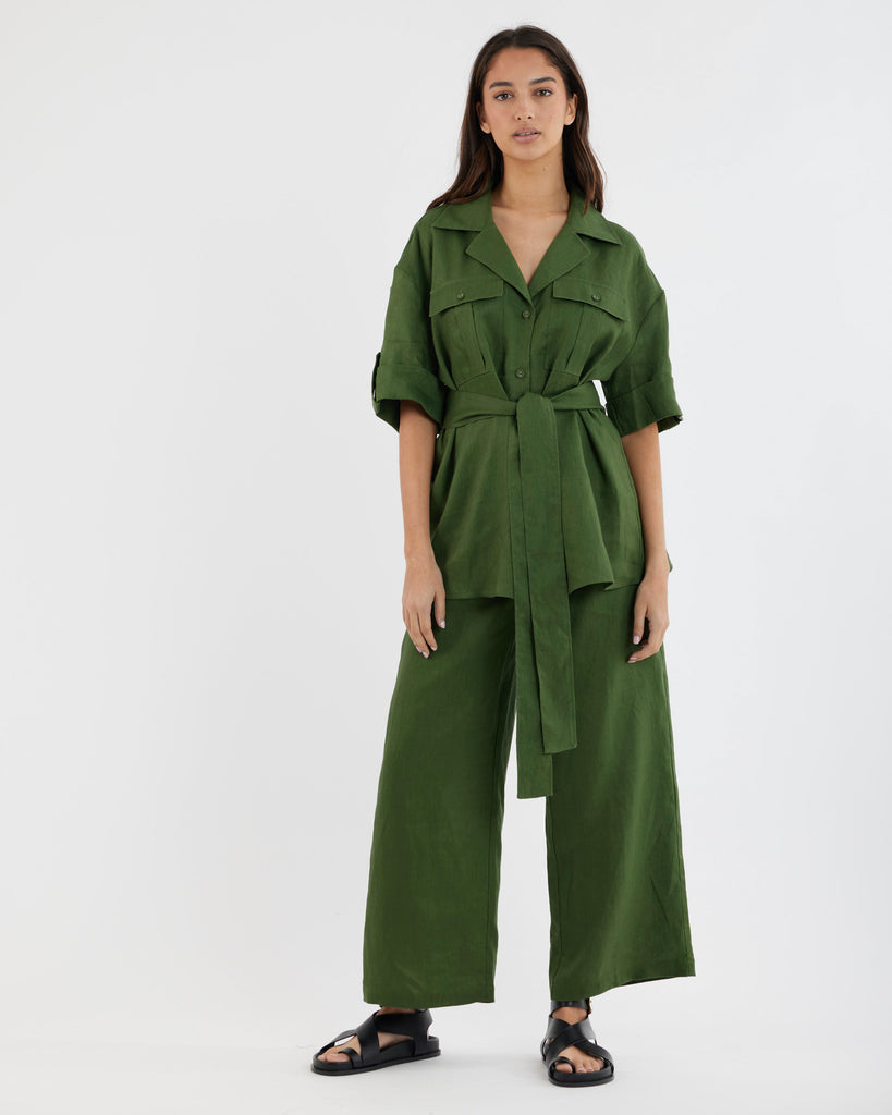 Jade Oversized Linen Shirt - Verdant - Second Image