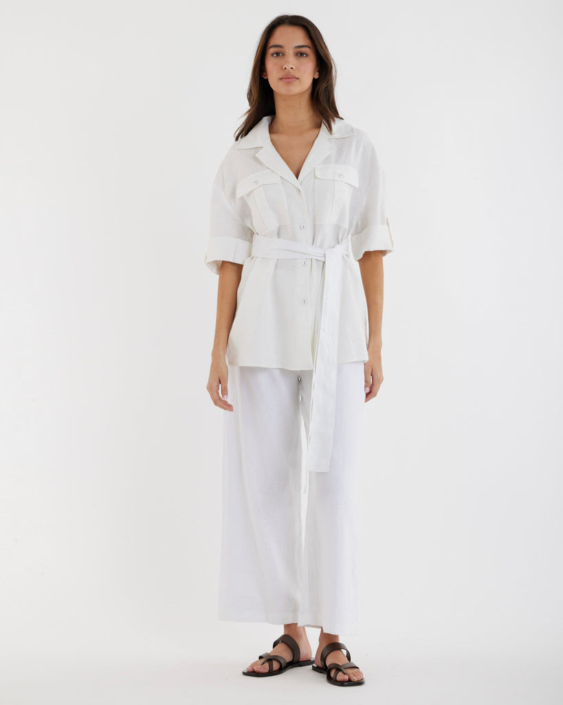Jade Oversized Linen Shirt - White - Second Image
