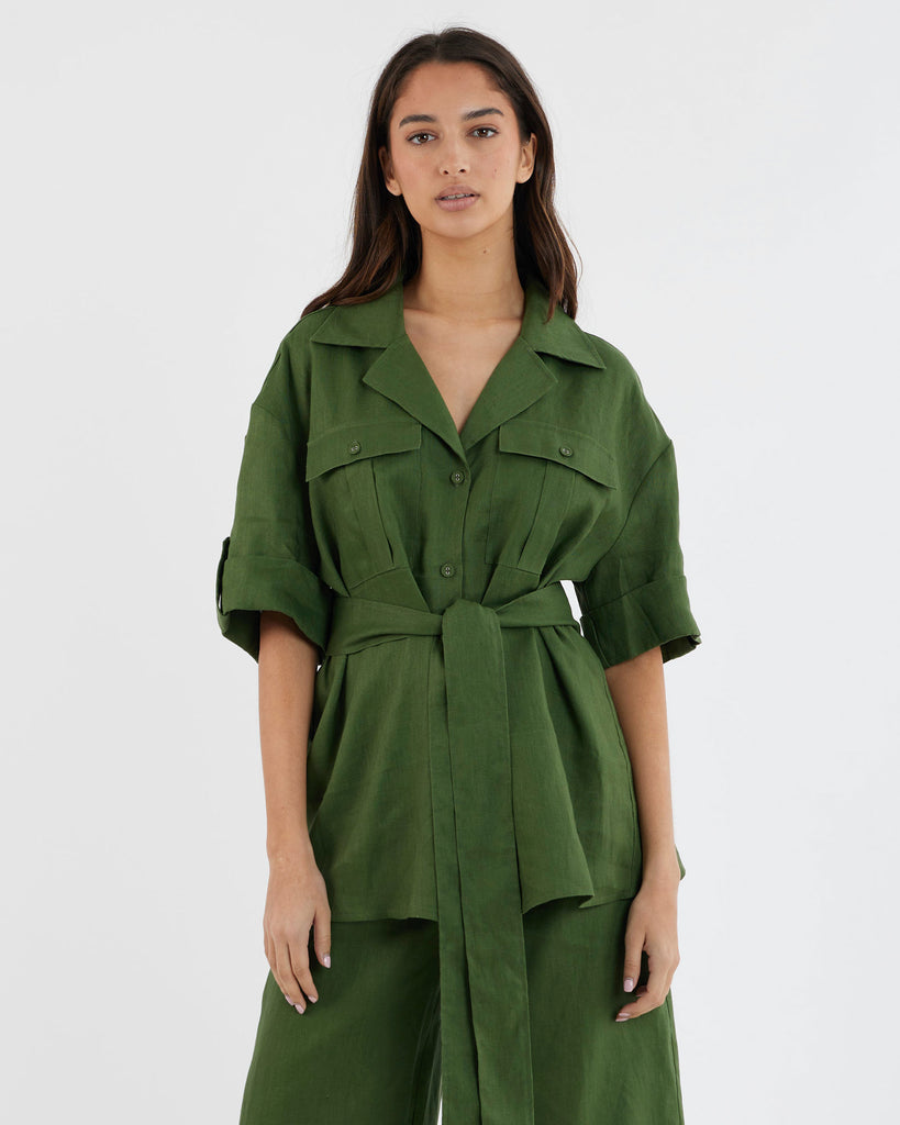 Jade Oversized Linen Shirt - Verdant