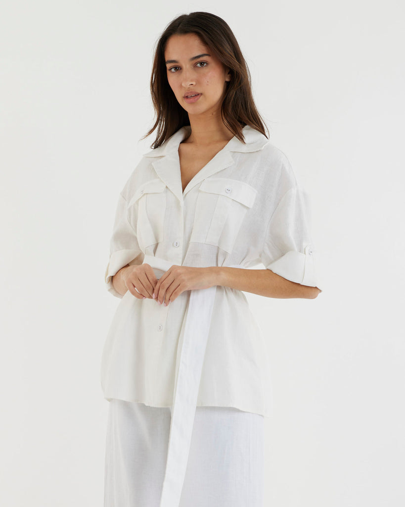 Jade Oversized Linen Shirt - White