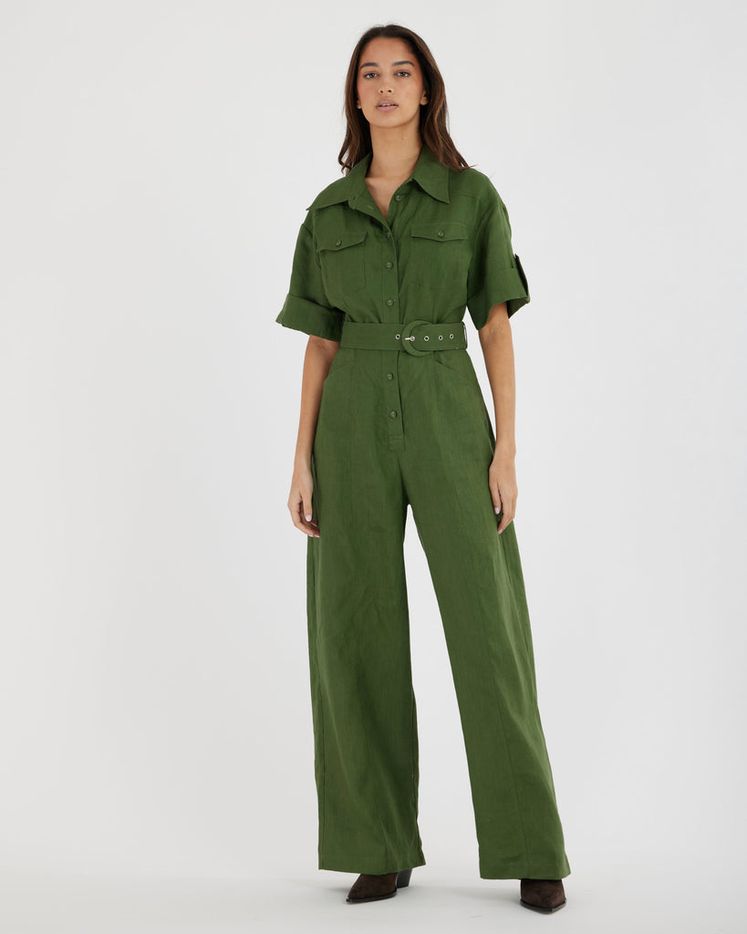Lauren Linen Jumpsuit - Verdant - Second Image