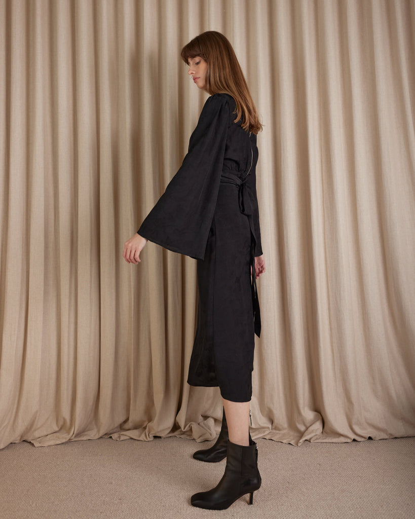 Loren Linen Jacquard High Neck Blouse - Nero - Second Image