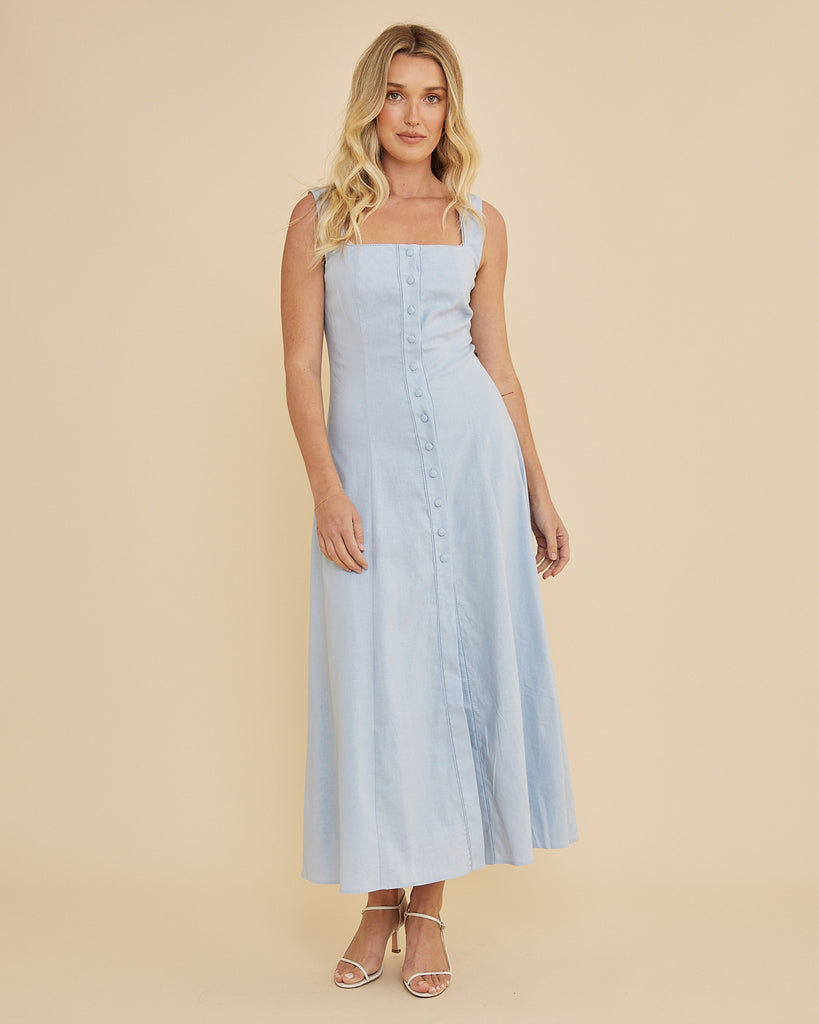 Lucie Buttoned Midi Dress - Powder Blue
