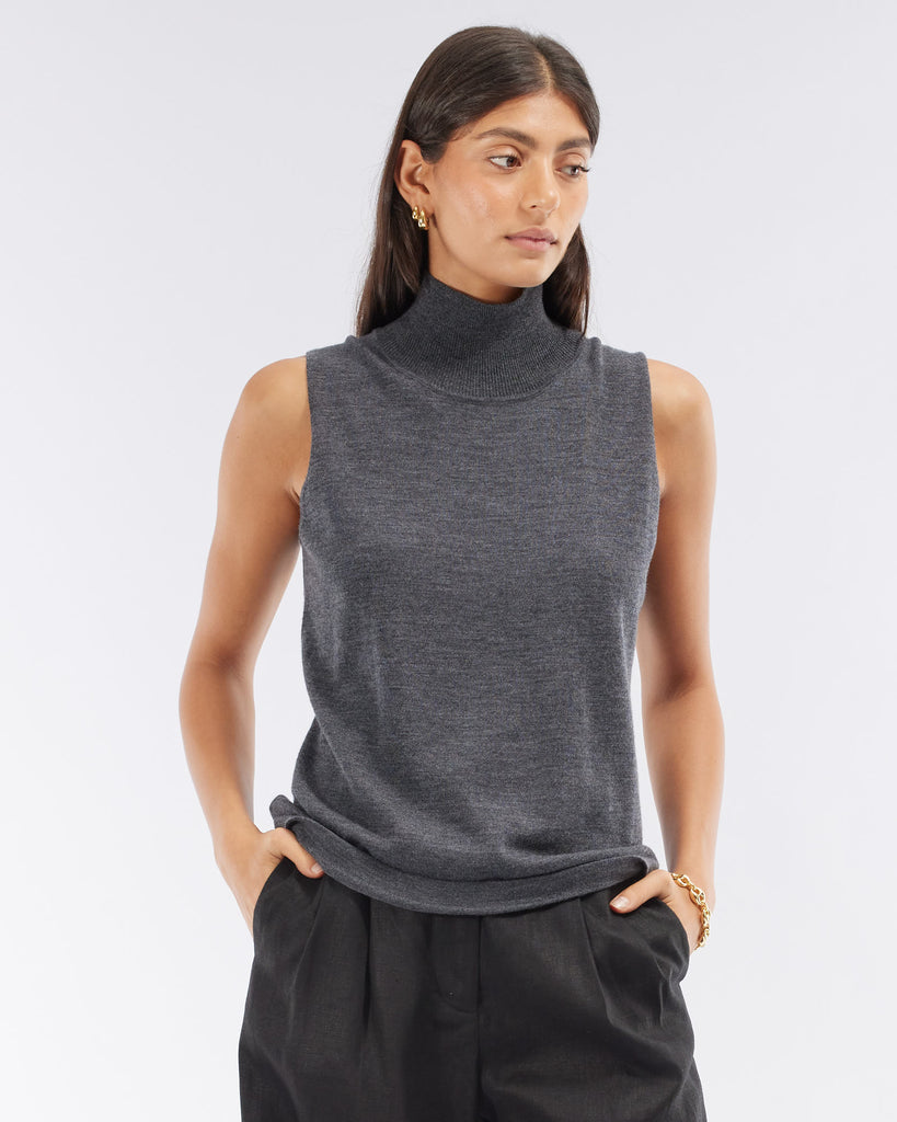 Bec Sleeveless Knit Tank - Grey