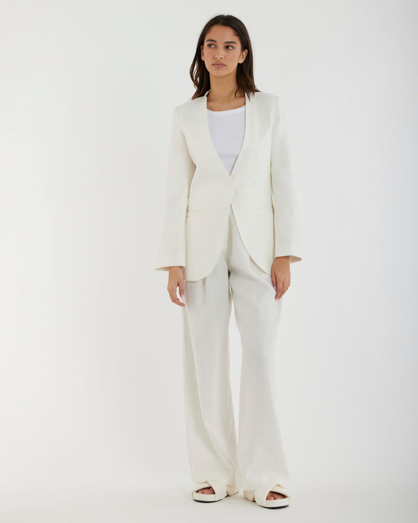 Mia Collarless Blazer - White - Second Image