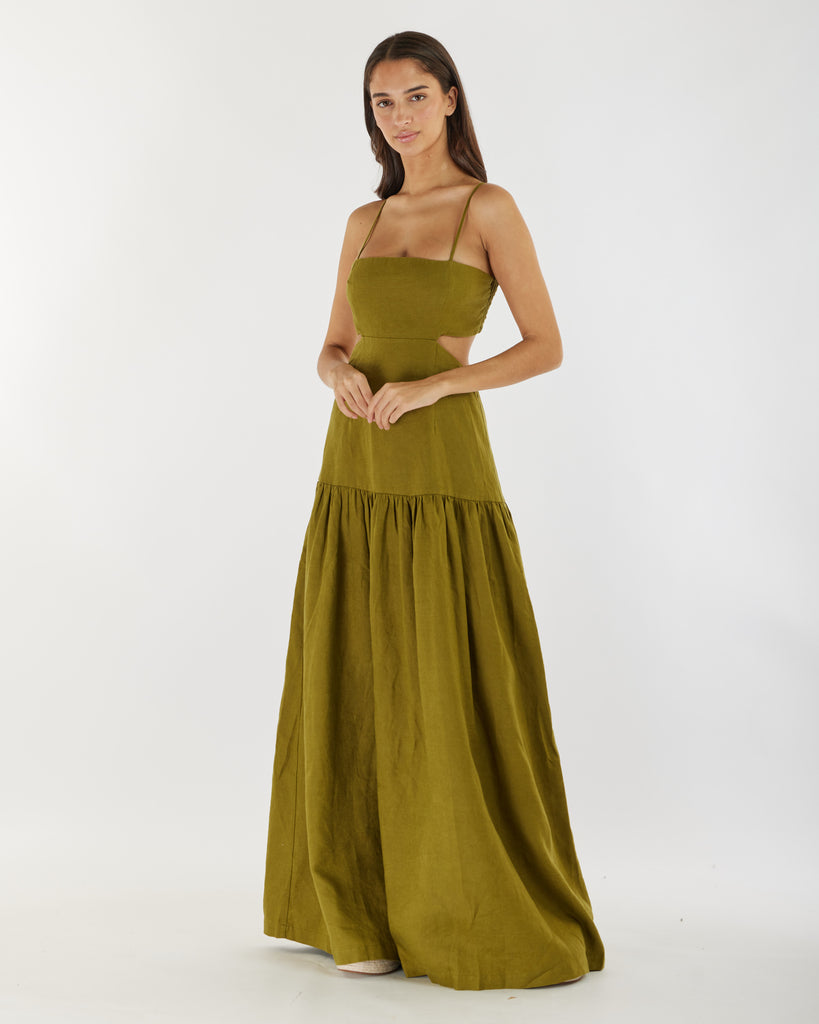 Nathalie Linen Maxi Dress - Olive