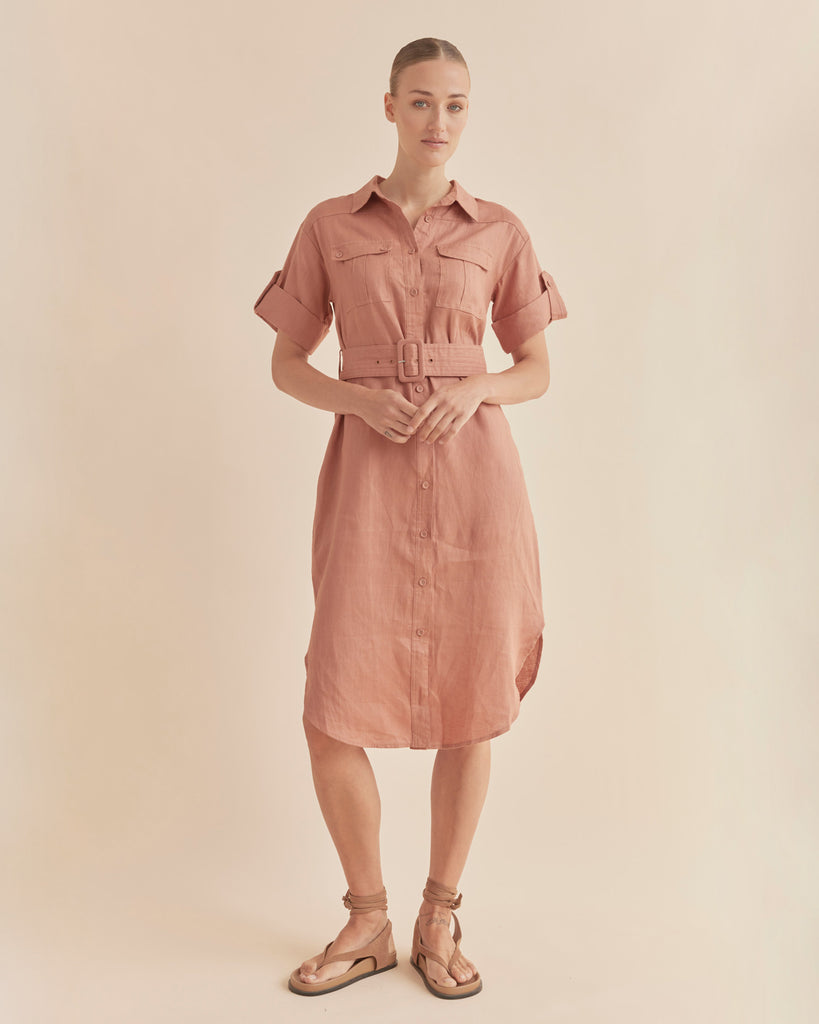 Provence Linen Shirt Dress - Dusty Rose - Second Image