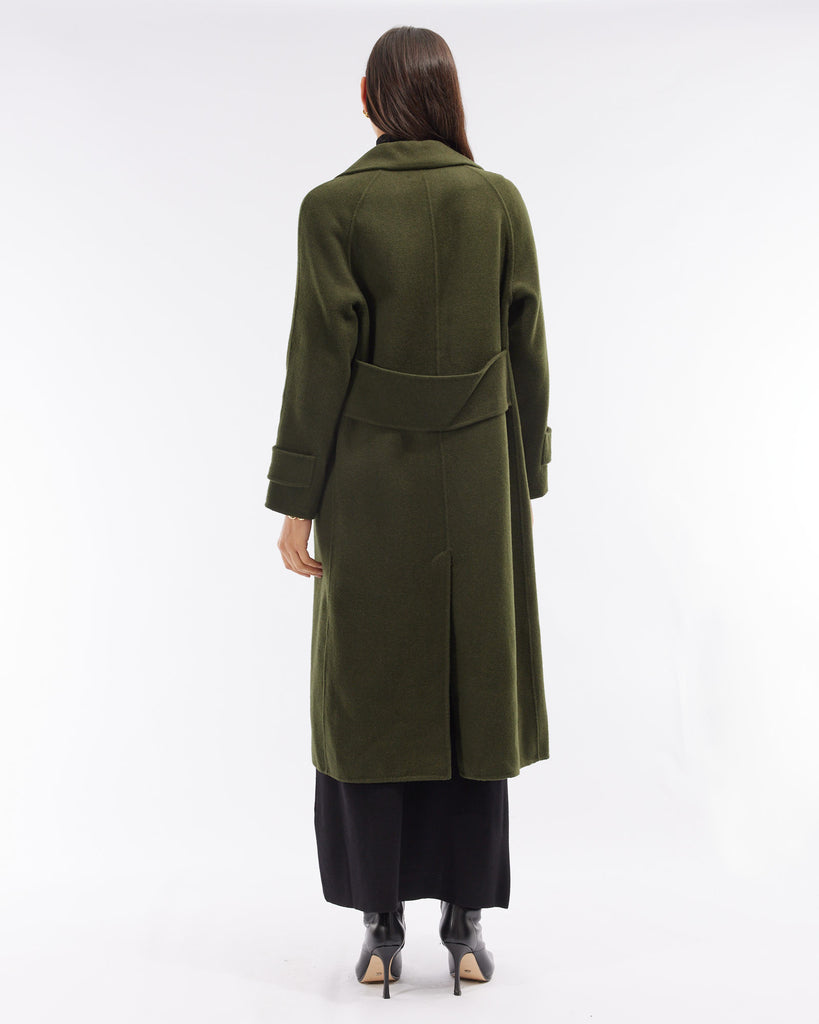 Saddler Double Faced Wool Coat - Khaki - Second Image