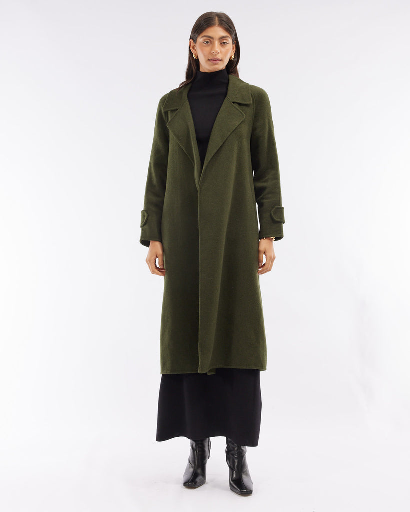 Saddler Double Faced Wool Coat - Khaki