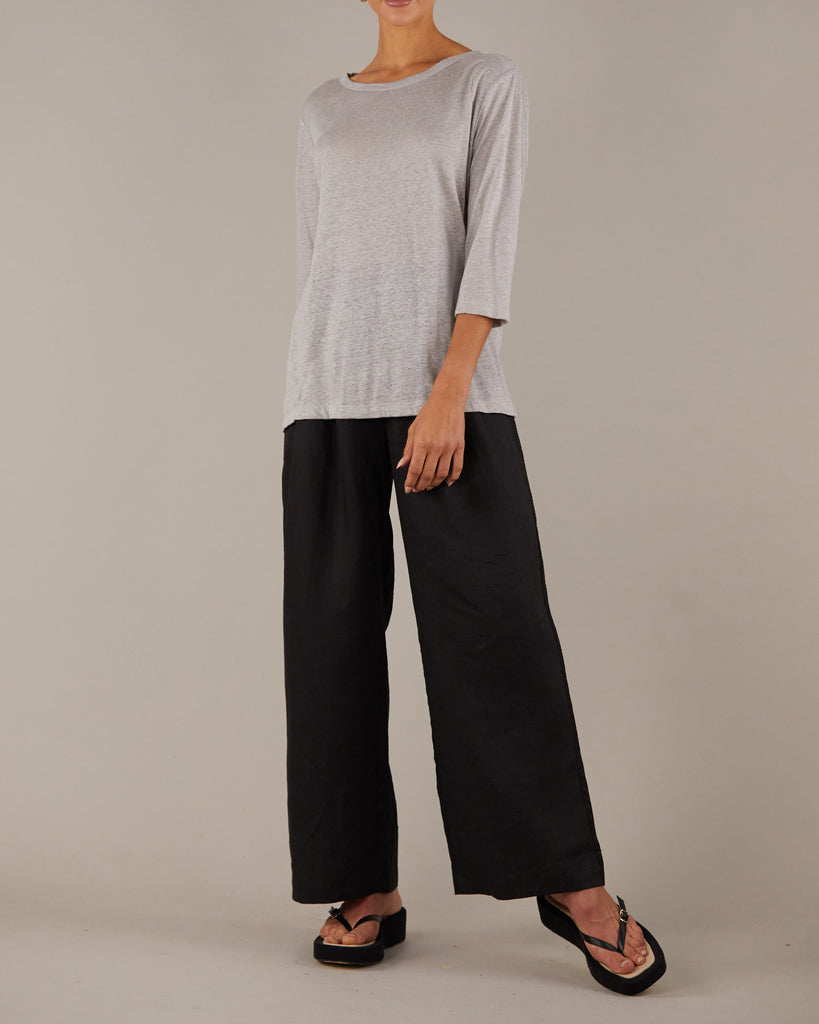 Bronte Linen Jersey Top - Grey - Second Image