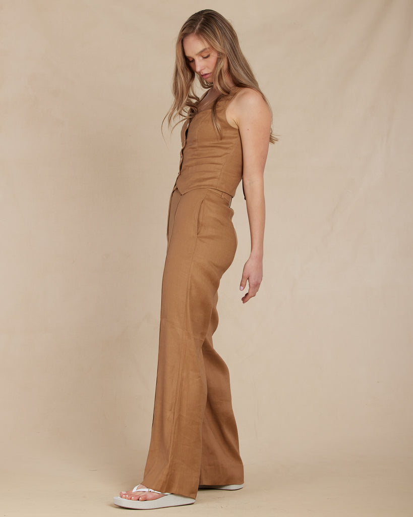 Sofia Linen Twill Wide Leg Pants - Sienna - Second Image
