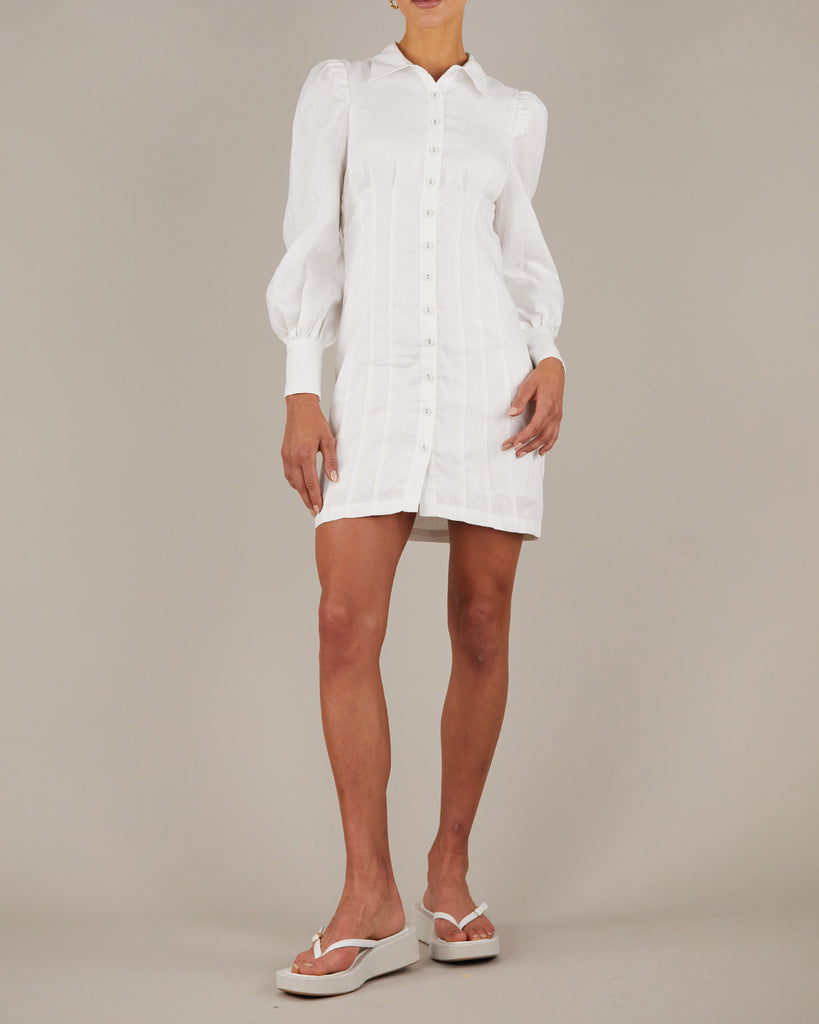 Emmie Linen Mini Dress - White - Second Image