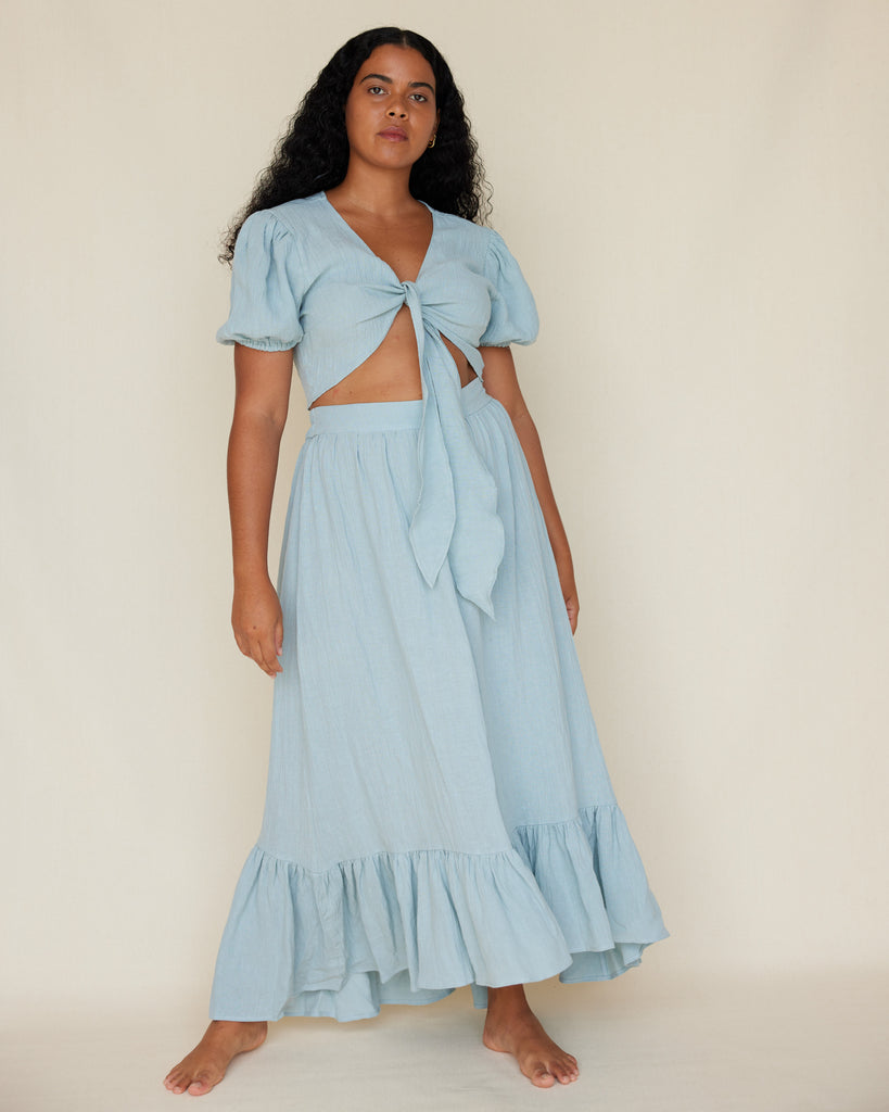 Saloma Linen Crop Top - Duckegg Blue - Second Image