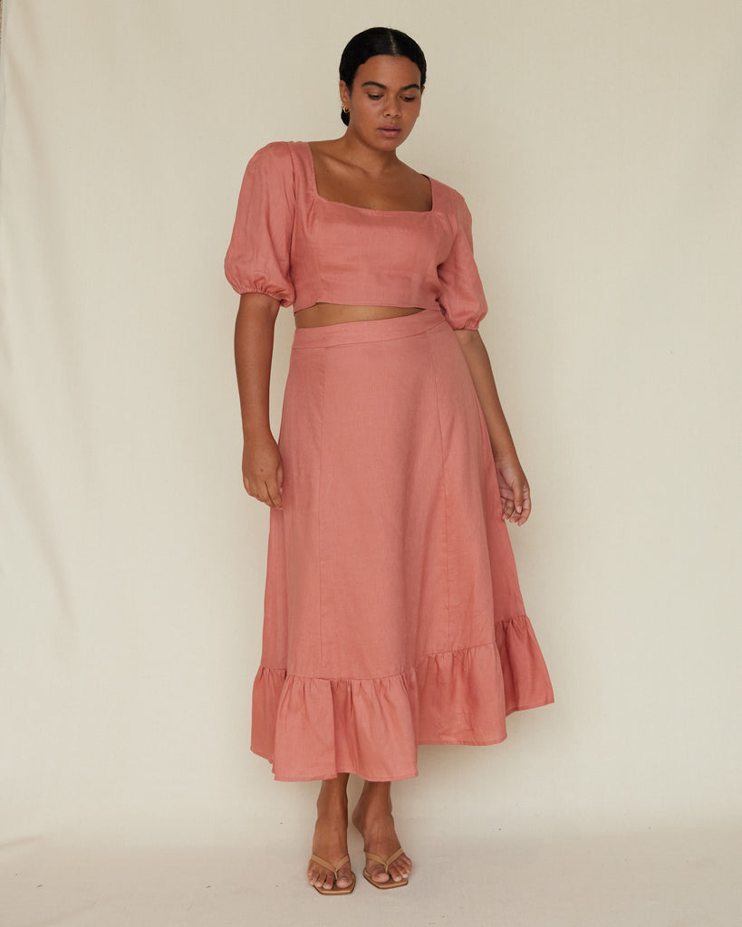 Violetta Linen Crop Top - Rust - Second Image