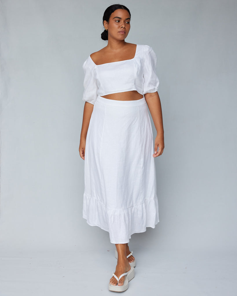 Violetta Linen Crop Top - White - Second Image