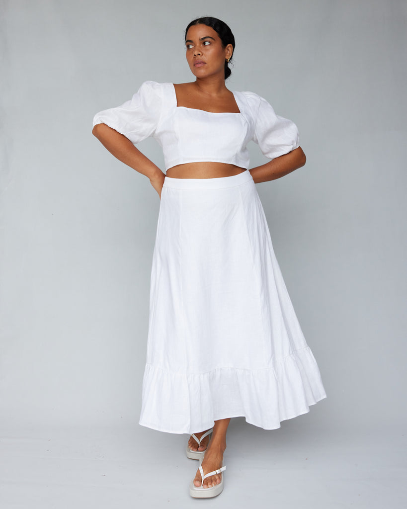 Violetta Linen Crop Top - White