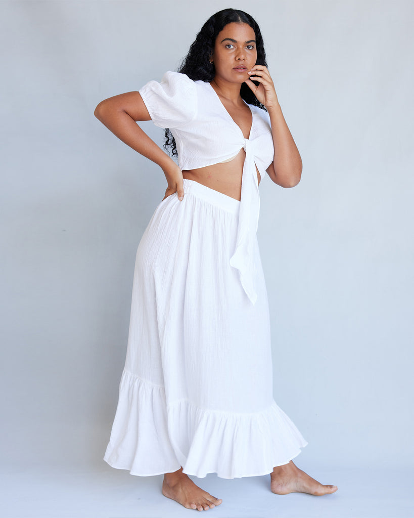 Saloma Linen Crop Top - White - Second Image