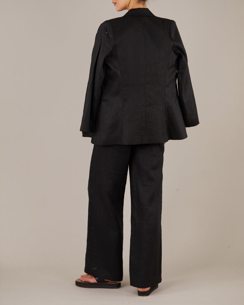 Azure Linen Blazer - Black - Second Image