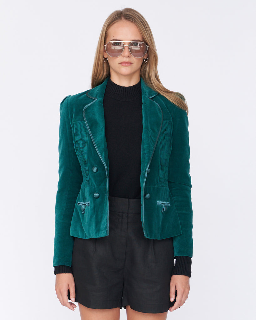 Margaret Velvet Pintuck Blazer - Teal