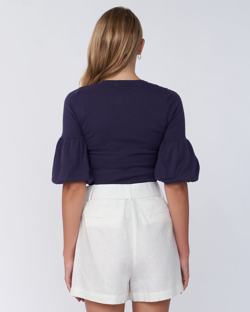 Frances Three Quarter Puff Sleeve Knit - Purple - Second Image