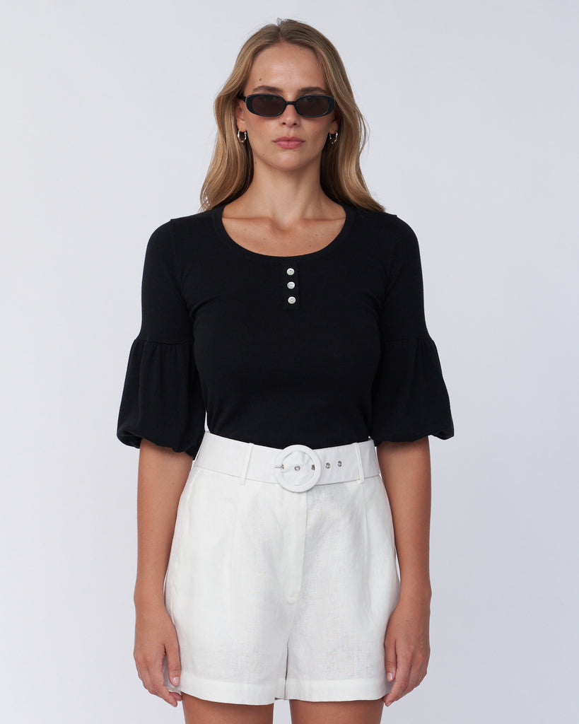 Frances Three Quarter Puff Sleeve Knit - Black