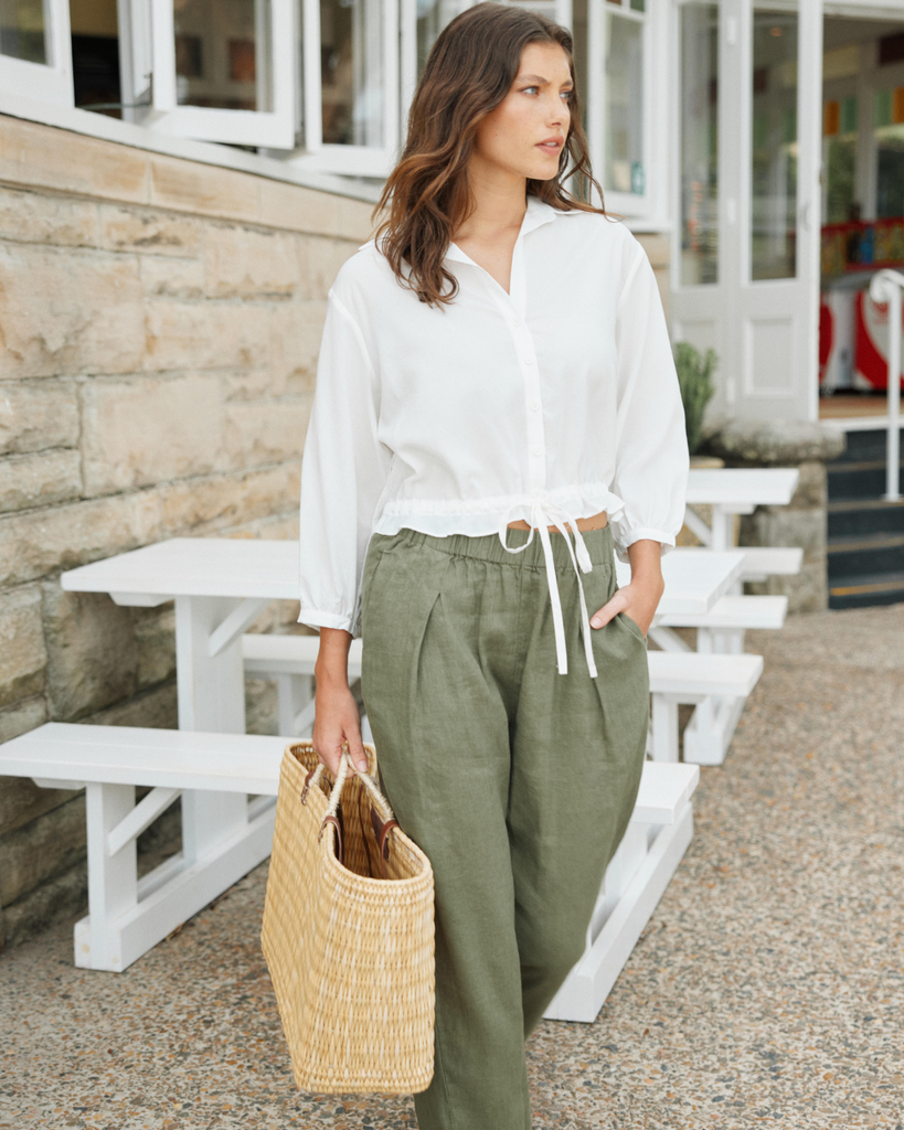 Carter Elasticated Linen Pant - Olive