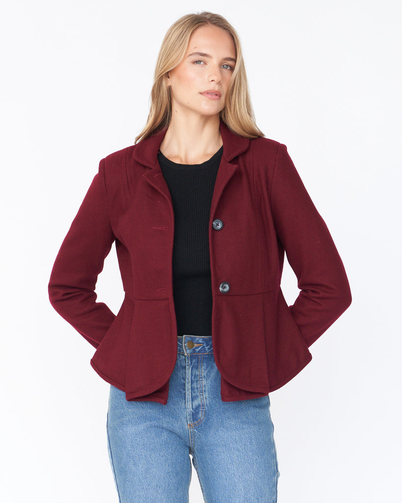 Corina Peplum Jacket - Burgundy