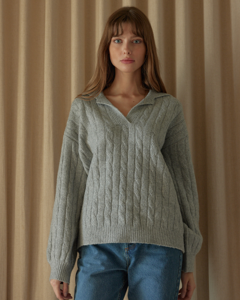Etienne Cable Knit Jumper - Grey Marle