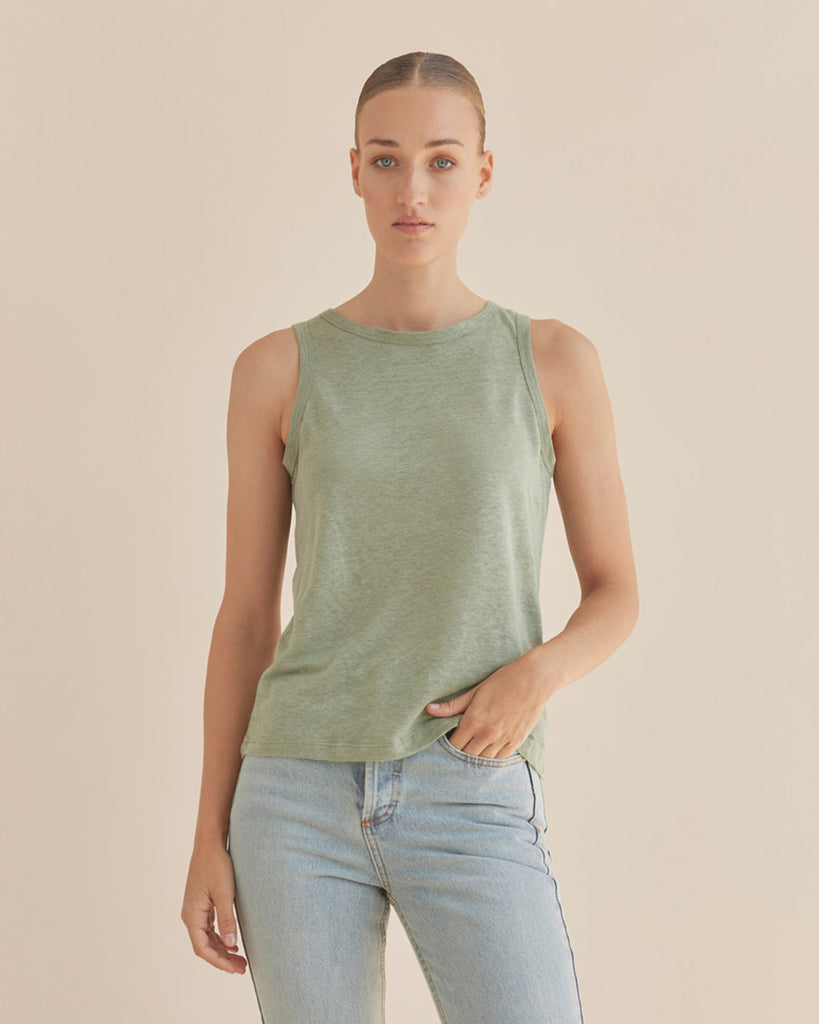 Aceline Linen Jersey Tank - Green Tea