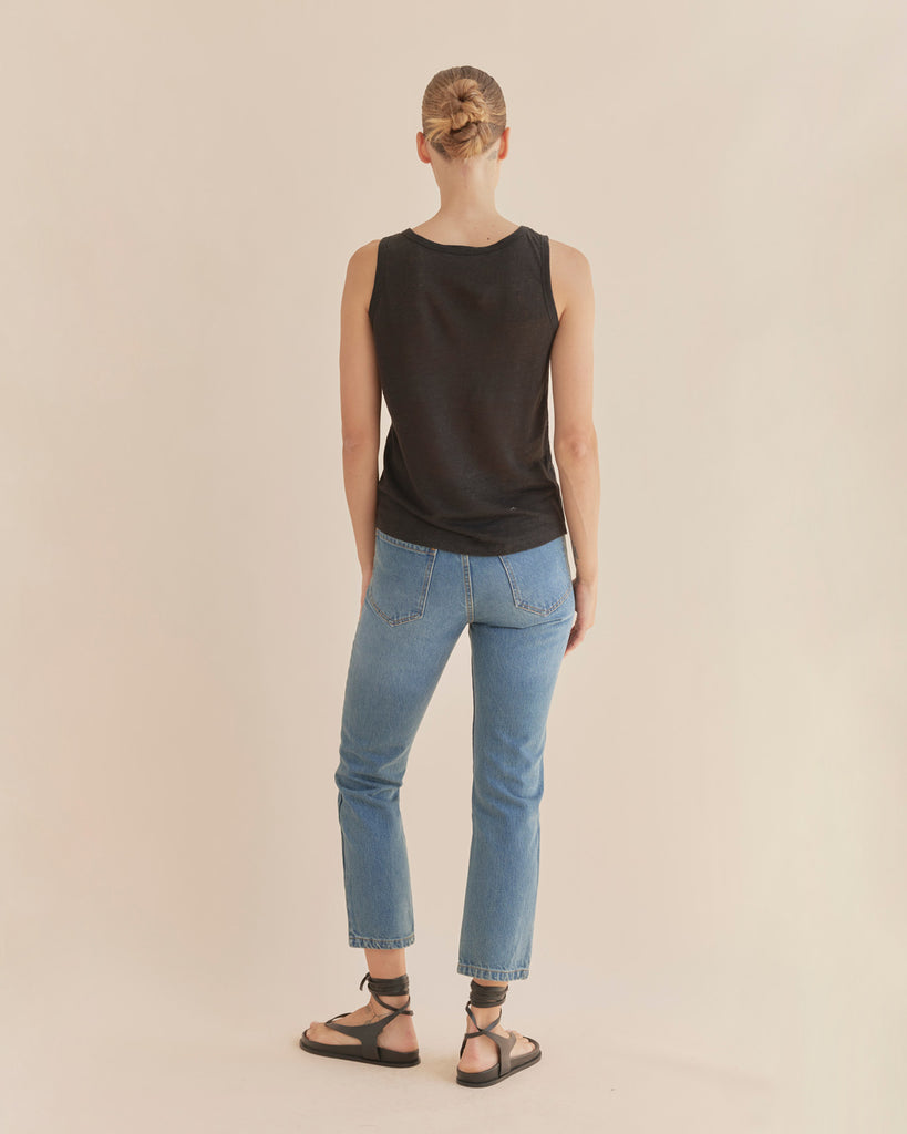 Aceline Linen Jersey Tank - Black - Second Image