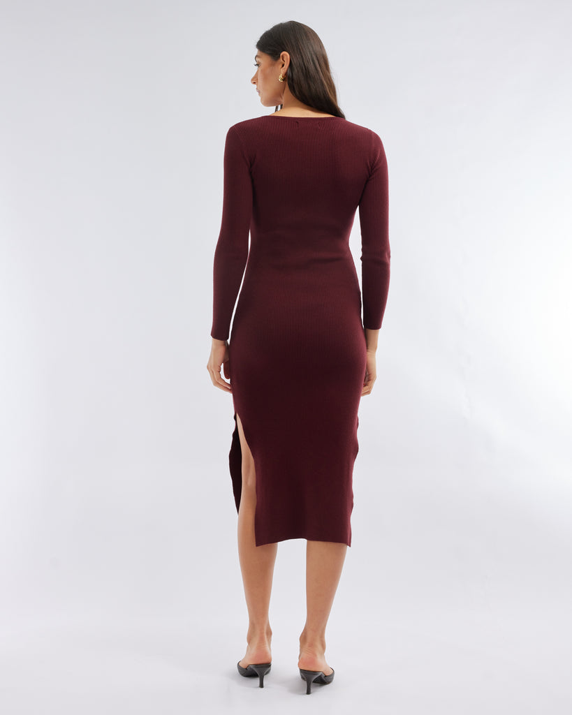 Afina Knit Dress - Burgundy - Second Image