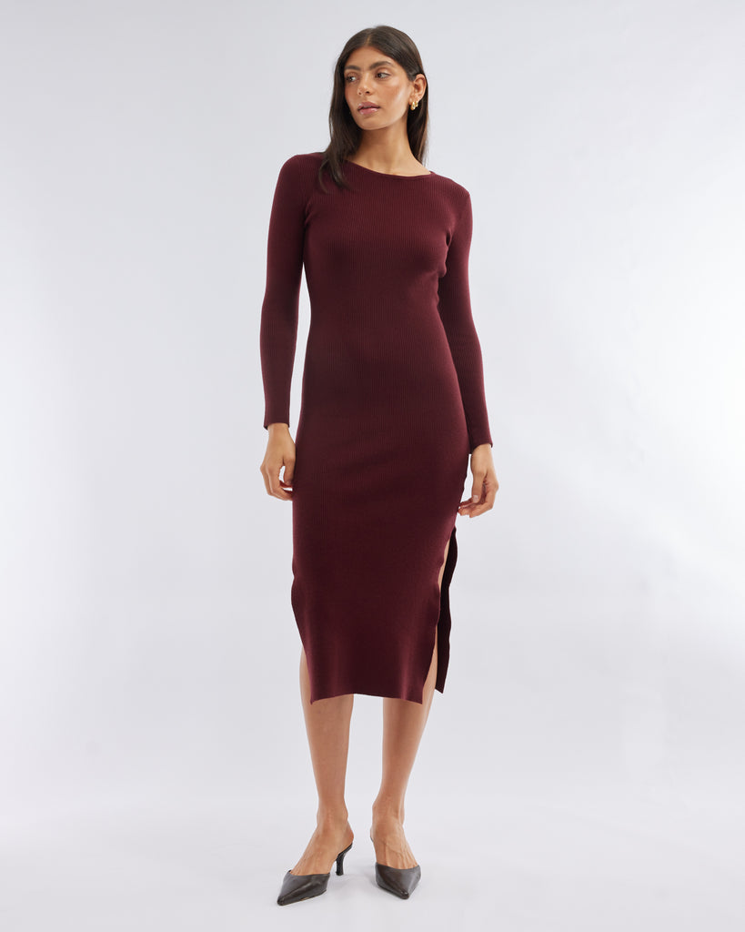 Afina Knit Dress - Burgundy