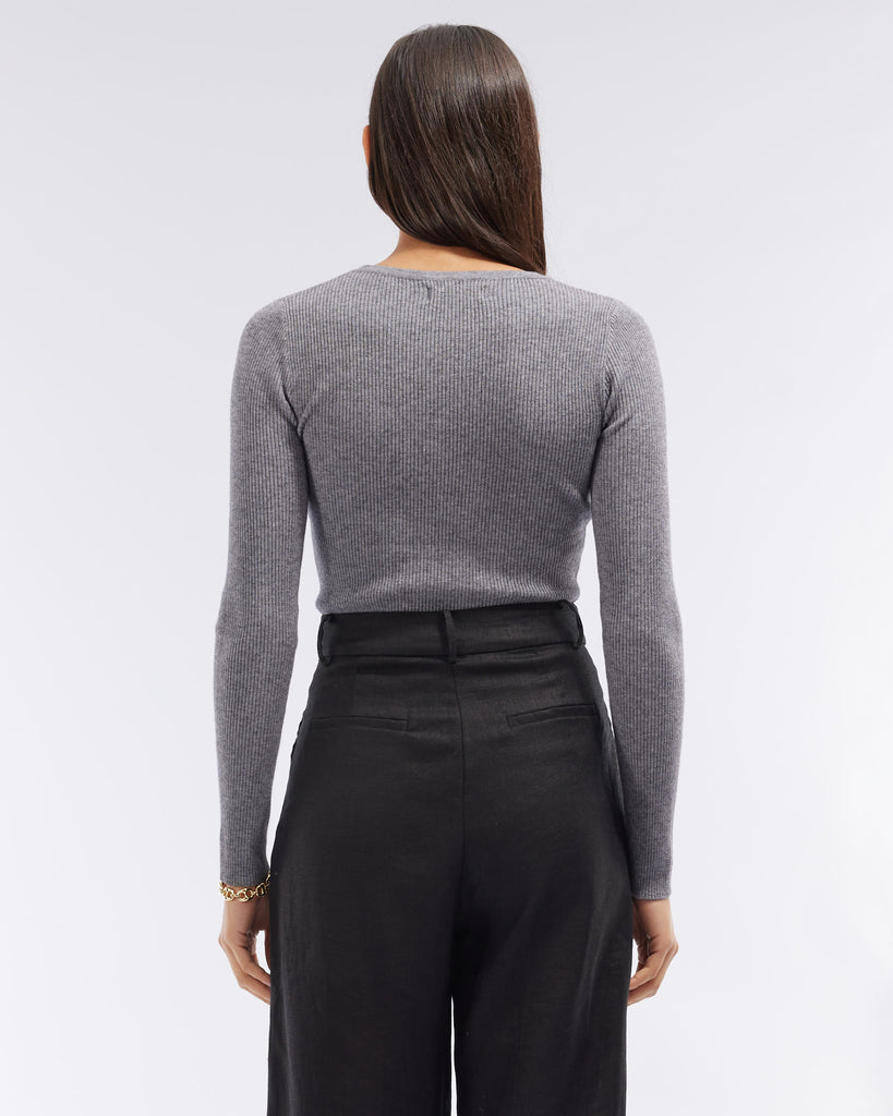Afina Long Sleeve Knit Top - Grey Marle - Second Image