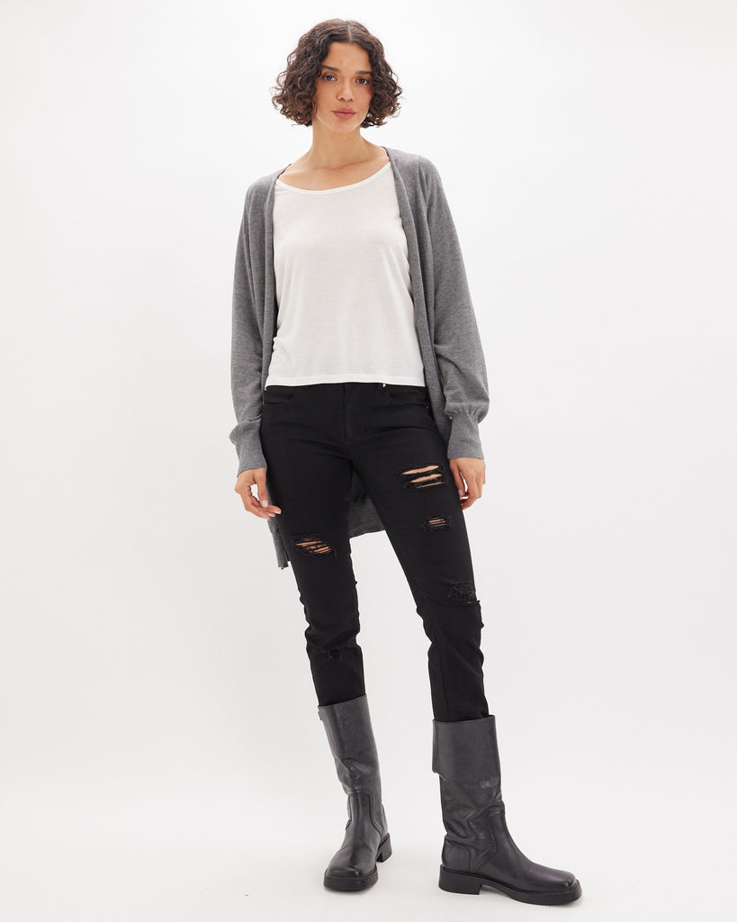 Aisha Long Knit Cardigan - Grey - Second Image