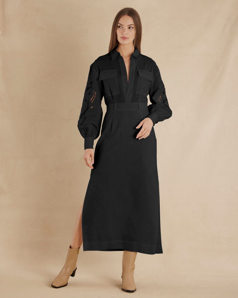 Alice Linen Utility Dress - Black