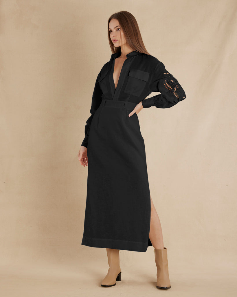 Alice Linen Utility Dress - Black - Second Image