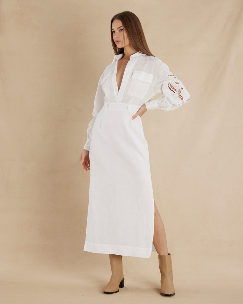 Alice Linen Utility Dress - White - Second Image