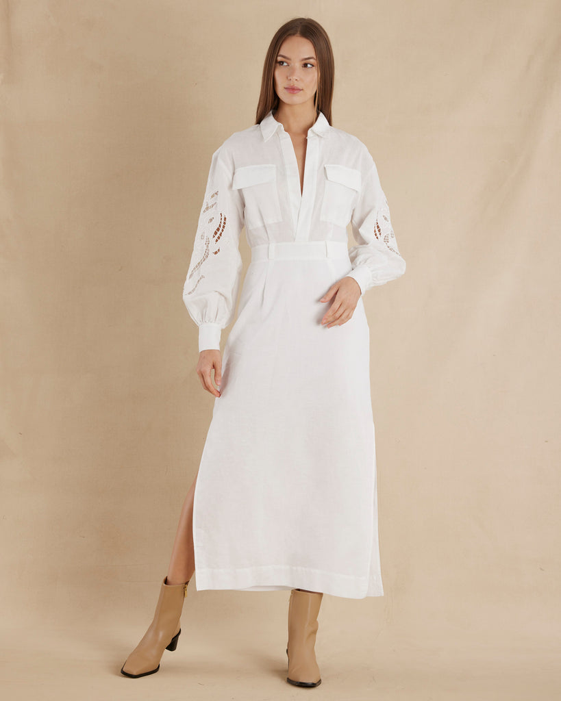 Alice Linen Utility Dress - White