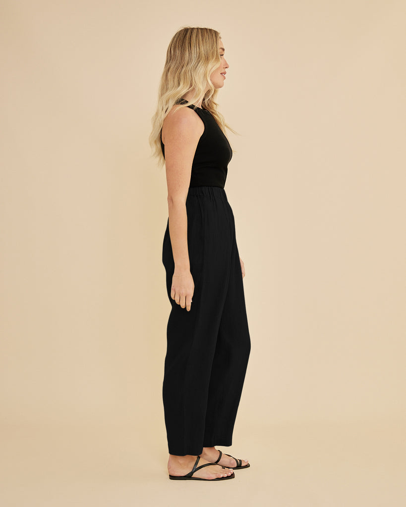 Carter Elasticated Linen Pant - Black - Second Image